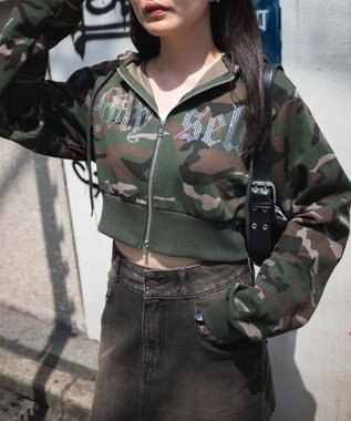 WEGO ラインストーンWジップショートパーカー 柄1