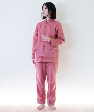 京和晒綿紗 【紗栄子さん愛用パジャマの色違い/UNISEX】ガーゼパジャマ 2重合わせ 草木染め【さんご】 さんご