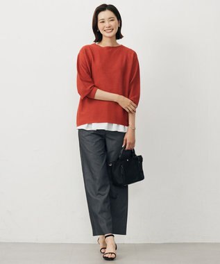 J.PRESS LADIES L 【洗える・防シワ・速乾】ツイルシャンブレー ワイド パンツ ブラックシャンブレー系