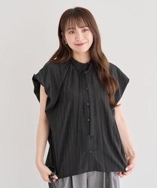 Green Parks ・ＥＬＥＮＣＡＲＥ　ＤＵＥ　ボウタイフレンチブラウス Black