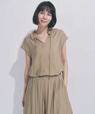 UNFILO 【WEB限定カラー】ヴィンテージシアー フリルネック ブラウス ベージュ