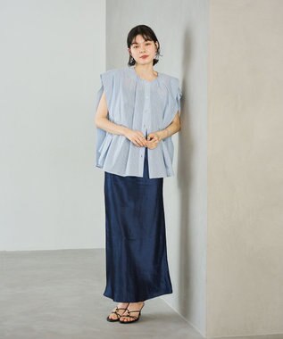 #Newans 【金子綾さんインスタライブご紹介アイテム】マルチストライプノースリーブシャツ ライトブルーストライプ