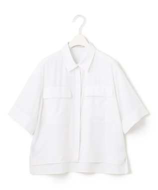 ICB 【洗える】T/Rドライリネン クロップドシャツ オフホワイト系