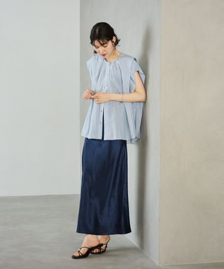 #Newans 【金子綾さんインスタライブご紹介アイテム】マルチストライプノースリーブシャツ ライトブルーストライプ