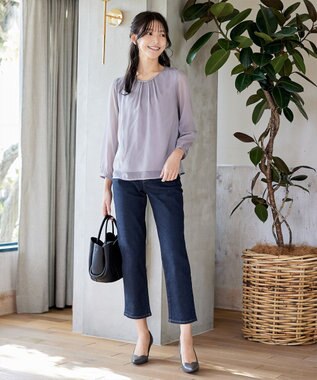 Tiaclasse 【安田美沙子さん着用・洗える】ストレッチストレートデニム ネイビー