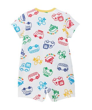 MIKI HOUSE HOT BISCUITS 【70-80cm】ビーンズ×乗り物 総柄ショートオール 白