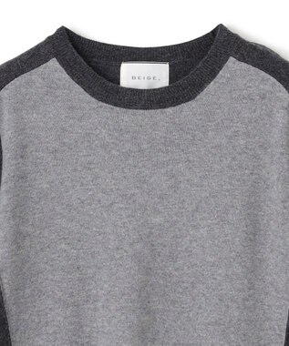 BEIGE， 【WEB限定・洗える】ROGAN / バイカラーウールクルーネックニット M Gray x C Gray