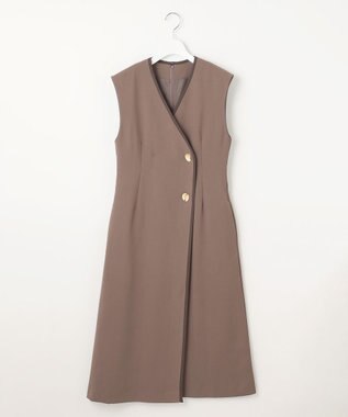 Feroux 【洗える】バイカラートリム ジャンパースカート ダークブラウン系