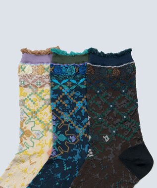 COQ Circulation ラメ花柄ソックス ダークブラウン