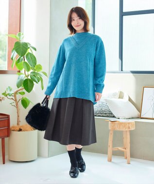 Tiaclasse 【新色追加・洗える】ウール調タックフレアスカート チャコールグレー