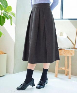 Tiaclasse 【新色追加・洗える】ウール調タックフレアスカート チャコールグレー