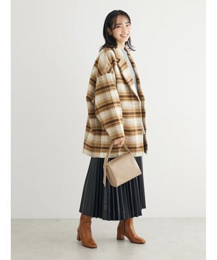 Green Parks ・ＥＬＥＮＣＡＲＥ　ＤＵＥ　シャギーチェックミドルコート Beige