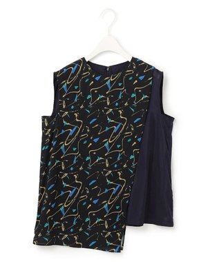 ICB 【Saki Tanakaさんコラボ】コラボプリント ノースリーブブラウス プリント×ネイビー系