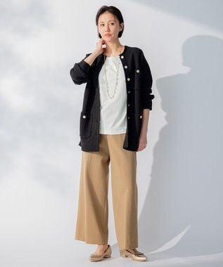 自由区 L 【WEB限定カラーあり/洗える/撥水加工】TRギャバ ワイドクロップドパンツ キャメル系