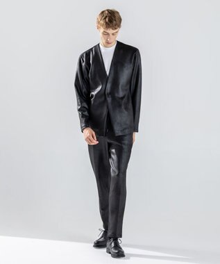 JOSEPH HOMME 新素材【ストレッチ/光沢感】レザーライクジャージードロスト付きテーパードパンツ / PEGG CONVERTIBLE ブラック系