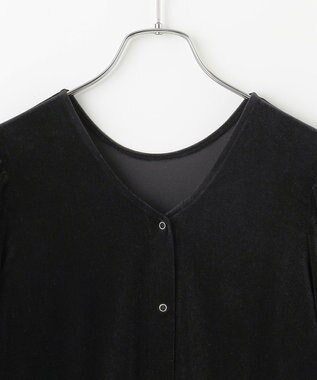 #Newans 【洗濯機可／ 前後着用可】 ギャザースリーブシアーベロアカーディガン ブラック