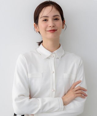 組曲 【WEB限定】クリアストレッチビジューレーン カーディガン ホワイト系