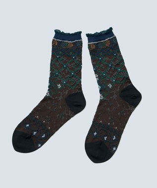 COQ Circulation ラメ花柄ソックス ダークブラウン