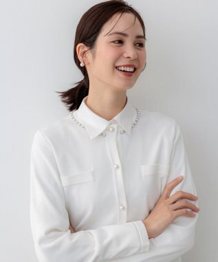 組曲 【WEB限定】クリアストレッチビジューレーン カーディガン ホワイト系