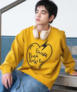 WEGO 【ユニセックス着用ITEM/SMLサイズ展開】ジャガードグラフィックプルオーバー イエロー