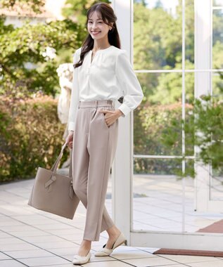 Tiaclasse 【ストレッチジョーゼット】スリットテーパードパンツ グレージュ