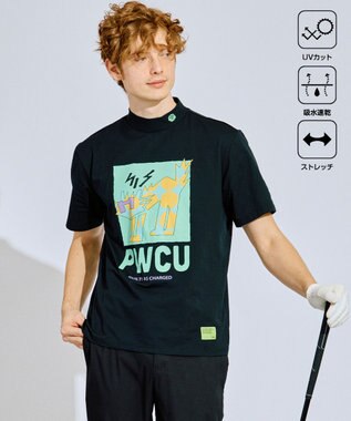 PW CIRCULUS 【UV遮蔽率99% UVカット / 速乾 / ストレッチ】【GOLF OUT掲載】【MEN】アニマルグラフィックモックネックT ゴルフ ブラック系