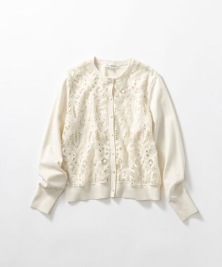 23区 L 【洗える】エンブロイダリーレース カーディガン アイボリー系