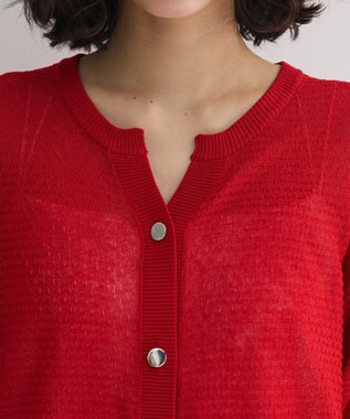 Green Parks スキッパー半袖ニットカーディガン Red