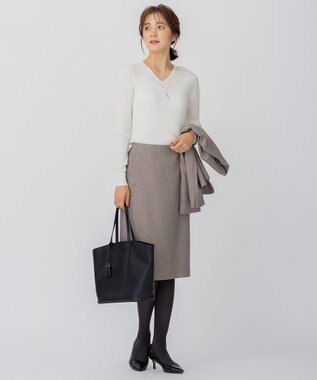 23区 【CLASSY.1月号掲載/洗える】ウールライクカルゼ タイト スカート ダークブラウン系