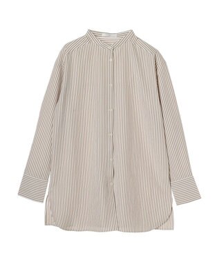 Green Parks レイヤードアソート柄シャツチュニック Stripe Beige