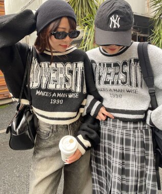 WEGO ラインリブフラッフィーショートニット ライトグレー