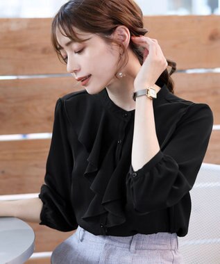 Tiaclasse 【洗える】フリルブラウス ブラック