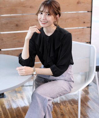 Tiaclasse 【洗える】フリルブラウス ブラック