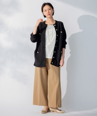 自由区 L 【WEB限定カラーあり/洗える/撥水加工】TRギャバ ワイドクロップドパンツ キャメル系