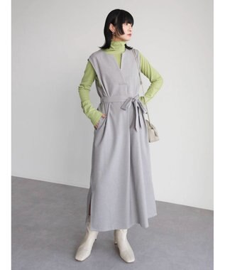 Green Parks ハイスペック共布リボン付ジャンスカ Gray Mixture