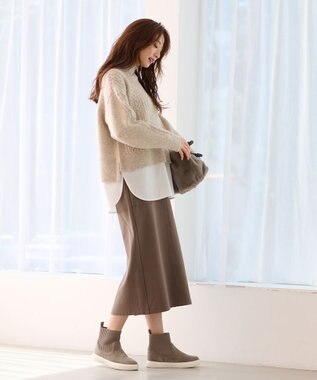 ANY 【洗濯機可能】シャツコンビケーブルニット ベージュ