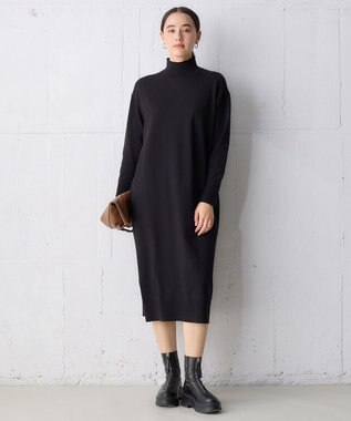UNFILO 【洗える】ハイネックＩラインニットワンピース ブラック