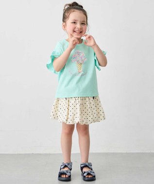 ANY KIDS 【綿100%】ひんやり フリル袖 もしゃもしゃTシャツ ミント×アイス