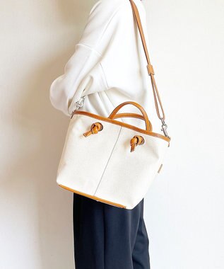 Hekhèr Le Style de Vie 【日本製 / 2WAY】コットンキャンバス×シュリンクレザー ノットハンドバッグ medium キャメル