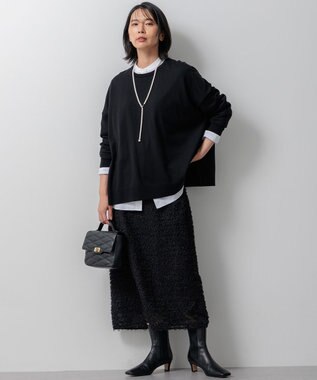 23区 L 【WEB限定カラーあり/洗える】ウーステッドウール ワイドシルエット ニット ブラック系