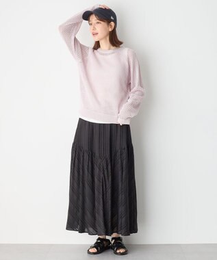 ANY 【ウエストゴム】モールストライプティアードスカート ブラック