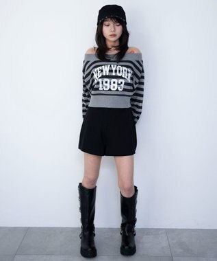 WEGO グラフィックオフショルショートスウェット 柄1