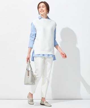 自由区 【洗える】エンブロイダリー スキッパーチュニック ダルブルー系