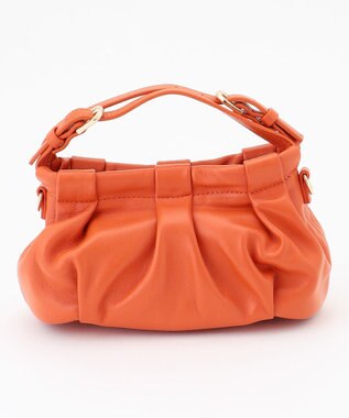 LA BAGAGERIE シープレザー　ギャザーミニマムバッグ オレンジ