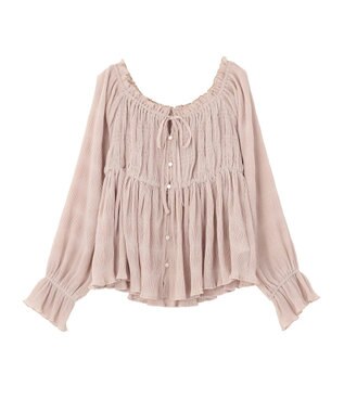earth music&ecology 【2WAY】シャーリングフリルオフショルブラウス Pink Beige