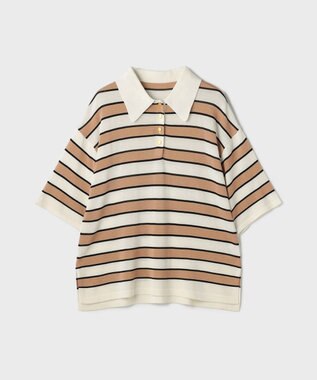 GRACE CONTINENTAL ボーダーニットトップ キャメル