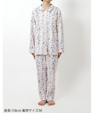 Wing パジャマ 長袖 長ズボン 綿混(本体) あったか レディース EP6011 ウイング／ワコール サックス