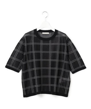ICB L シアーチェック ニットT ブラック×シルバー