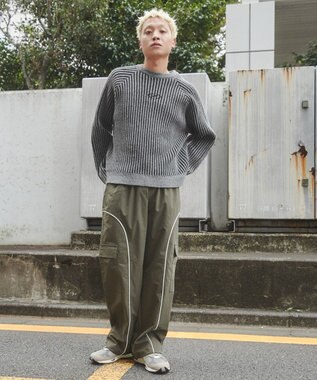 WEGO 【ユニセックス着用ITEM/ウエストゴム】イージーパイピングカーゴパンツ カーキ