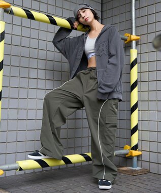 WEGO 【ユニセックス着用ITEM/ウエストゴム】イージーパイピングカーゴパンツ カーキ